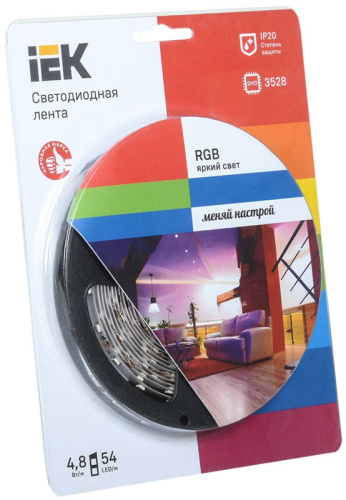 Светодиодная лента 5м  блистер LSR-3528RGB54-4.8-IP20-12V IEK-eco