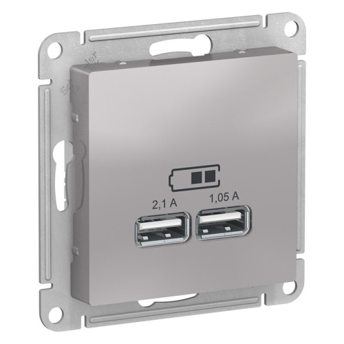 Розетка с/з, 16А, USB 5В 1 порт x 2,1 А 2 порта х 1,05 А, АЛЮМИНИЙ
