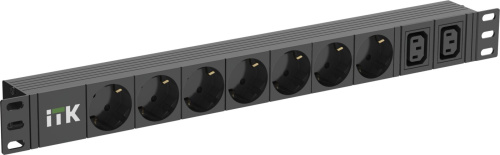 PDU 7 розеток немецкий стандарт + 2 С13 1U кабель 2м вилка C14 ITK