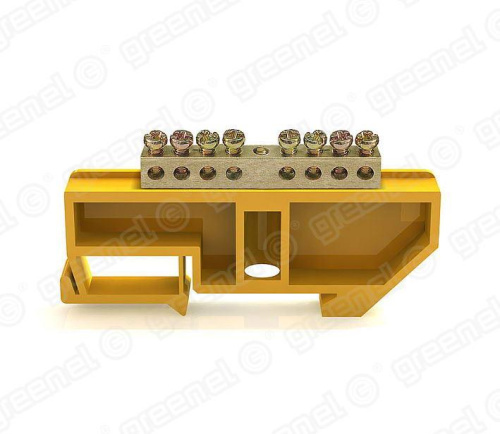 Шина 6х9 8 групп в сборе с изолятором на DIN-рейку 35 мм цвет желтый