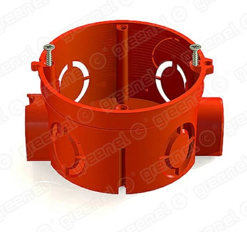 Коробка уст. D68x42 IP20, цвет красный,  для скрытого монтажа в кирпичных стенах в комплекте с узлам