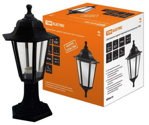 Светильник садово-парковый НТУ 06-60-001 шестигранник, стойка, пластик, черный TDM
