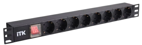 PDU 8 розеток нем. ст, с LED выкл,1U, шнур 2м вилка нем. ст ITK
