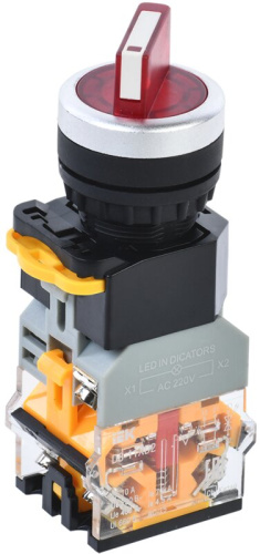Переключатель D8-11XD2 на 2 положения 1NO+1NC с подсветкой красный IEK