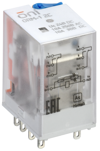 Реле интерфейсное ORM-1 4C 220В AC со светодиодом и тестовой кнопкой ONI