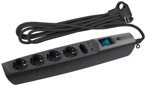 Сетевой фильтр ЭРА  SFU-5es-2m-B с надежной защитой с заземлением с выключателем 5 розеток 2м 2xUSB 