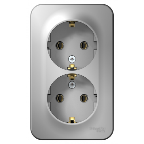 Розетка 2-м ОП Blanca 16А IP20 250В с заземл. без защ. шторок с изолир. пластиной алюм. SE 