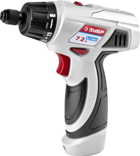 Дрель-шуруповерт ЗУБР 2-х скор., 7.2В Li-Ion, реверс, 15+1, зарядка 3-5ч, 10мм, 0-160 и 0-320об/мин