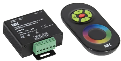 Контроллер с ПДУ радио (черный) RGB 3 канала 12В, 4А, 144Вт IEK-eco снят с произв