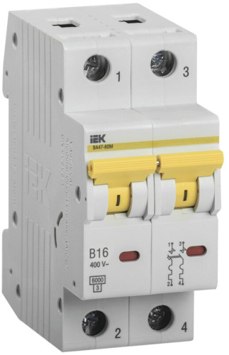 Автоматический выключатель ВА47-60M 2P B 16А 6кА KARAT IEK