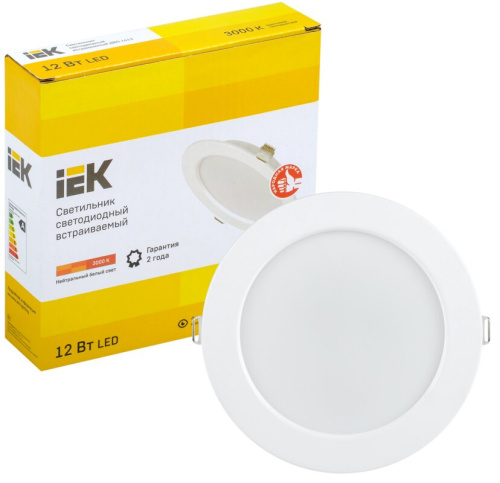 Светильник светодиодный ДВО 1613 белый круг 12Вт 3000К IP20 IEK