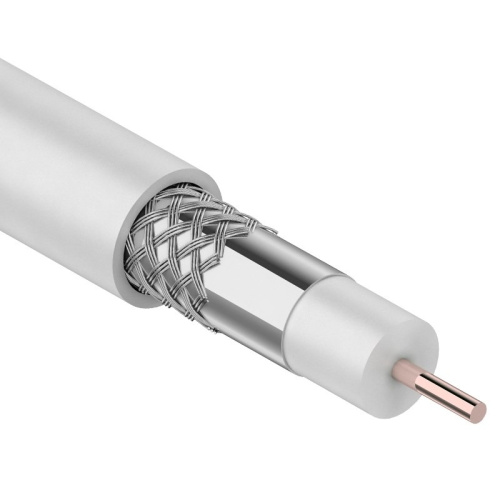 Кабель коаксиальный RG-6U, 75 Ом, CCS/Al/Al, 64%, бухта 305 м, белый REXANT