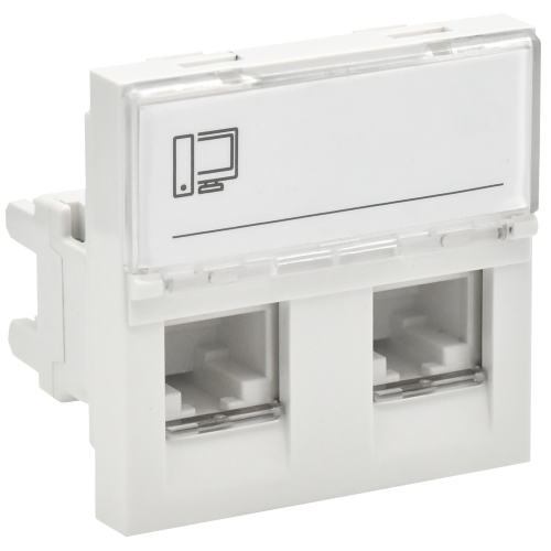 РКИ-22-00-П-5 Розетка компьютерная RJ45 UTP кат.5E (2 модуля 2 входа) белая PRIMER IEK