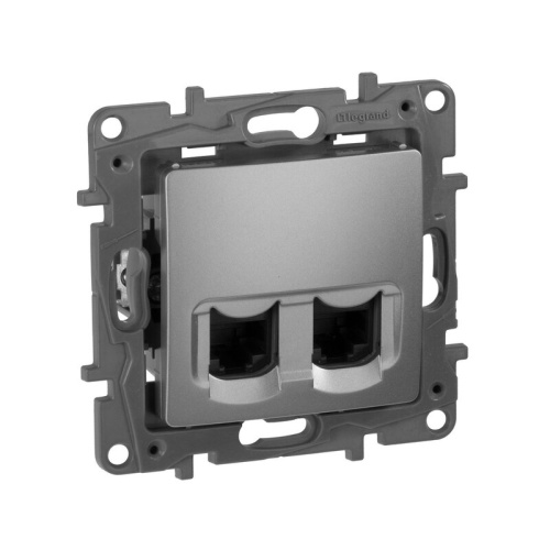 Розетка компьютерная двойная RJ45 категория 5Е UTP алюминий ETIKA