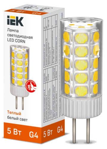 Лампа светодиодная CORN капсула 5Вт 12В 3000К керамика G4 IEK				