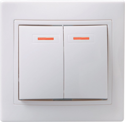 Выключатель 2-клавишный с индикацией 10А ВС10-2-1-КБ белый KVARTA GENERICA