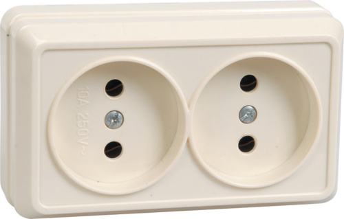 Розетка 2-местная без заземления для открытой установки 10А РС22-2-ОКм кремовый OKTAVA GENERICA