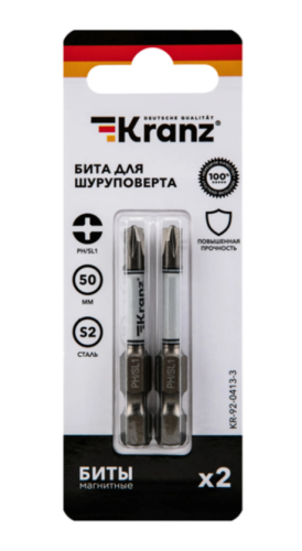 Бита для шуруповерта PH/SL1х50 мм (2 шт/уп) KRANZ