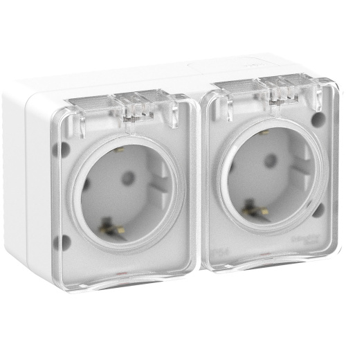 Розетка двойная с з/к шторками 16А IP54 Белый AtlasDesign Profi54