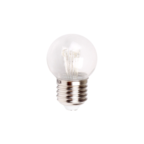 Лампа шар Е27 6 LED Ø45мм - ТЕПЛЫЙ БЕЛЫЙ, прозрачная колба, эффект лампы накаливания Белт-лайт