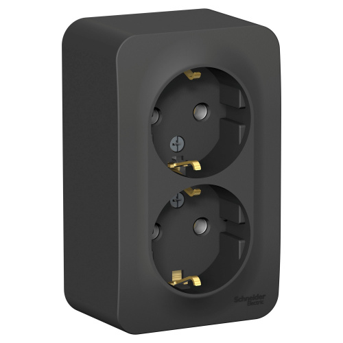 РОЗЕТКА О/У двойная с заземл. без штор. ИЗОЛ.ПЛ.,16А, 250В, АНТРАЦИТ BLANCA