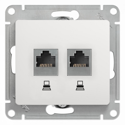 Розетка двойная компьютерная RJ45+RJ45, кат.5Е, механизм, БЕЛЫЙ, GLOSSA