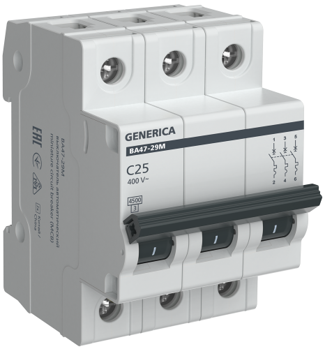 Автоматический выключатель ВА47-29М 3P 25А 4,5кА C GENERICA