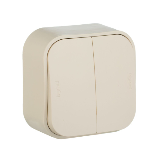 Переключатель 2-клавишный схема 6/2 для открытой установки 10АХ слоновая кость QUTEO