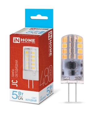 Лампа светодиодная LED-JC 5Вт 12В G4 6500K 480Лм IN HOME 