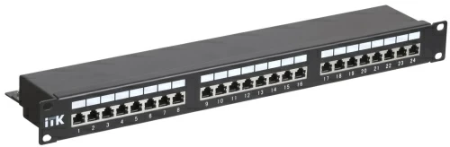 1U патч-панель кат.5Е STP, 24 порта (Dual), с кабельным органайзером ITK