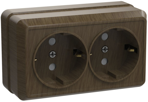 Розетка 2-местная с заземлением для открытой установки 16А РС22-3-ОД дуб OKTAVA GENERICA