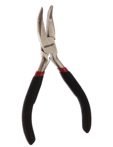 Тонкогубцы изогнутые мини 120мм никелированные, авторазжим, обливные рукоятки REXANT 