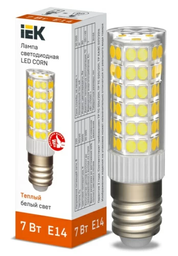 Лампа светодиодная CORN капсула 7Вт 230В 3000К керамика E14 IEK	