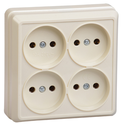 Розетка 4-местная без заземления для открытой установки 10А РС24-2-ОК кремовый OKTAVA GENERICA