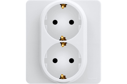 Розетка 2-местная с заземлением без защитных шторок 16А в сборе белый INSPIRIA