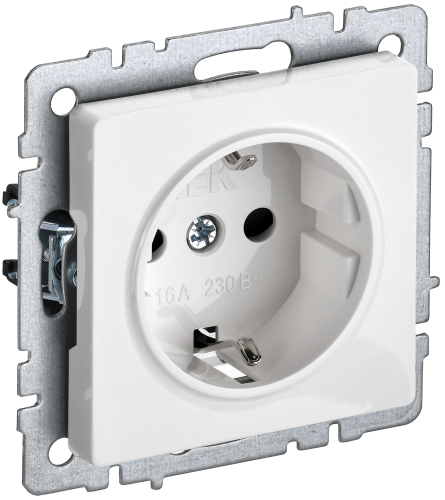 Розетка 1-местная с заземлением с защитными шторками 16А РС14-1-0-БрБ белый BRITE IEK