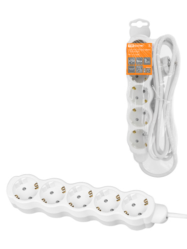 Удлинитель бытовой "Люкс" 5 гнезд, 7 м, с/з, с з/ш, ПВС 3х1,5 мм2, 16 А, 250 В, 3700 Вт TDM У1-63173