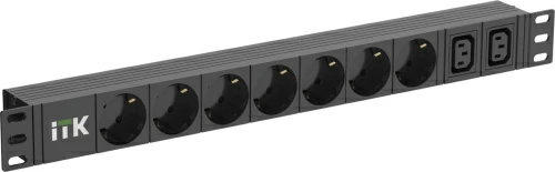 PDU 7 розеток нем. ст. + 2 С13 1U каб. 2м C14 ITK
