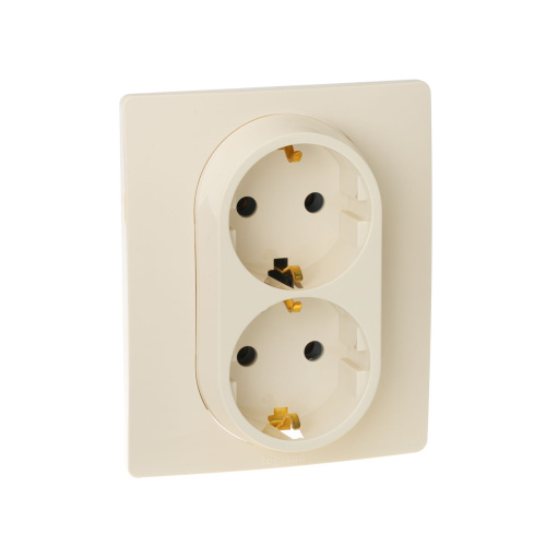 Розетка 2-местная с заземлением без защитных шторок 16А в сборе слоновая кость ETIKA