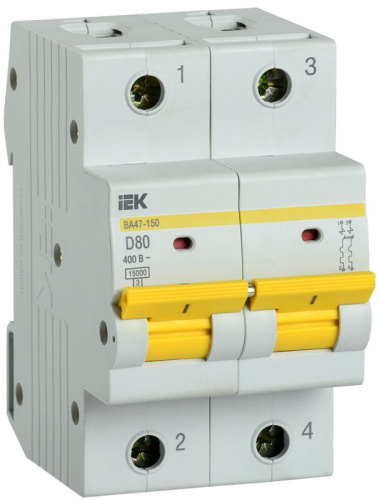 Авт. выкл. ВА47-150 2Р 80А 15кА х-ка D IEK