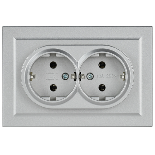 Розетка 2-местная с заземлением без защитных шторок 16А в сборе РС12-3-БрА алюминий BRITE IEK