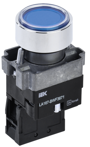 Кнопка управления LA167-BWF3671 d=22мм RC 1NO с подсветкой синяя IEK