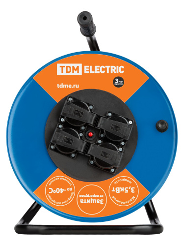 Удлинитель силовой УХз16-004 TDM (метал. катушка, А3, 4 места IP44/50м КГТП-ХЛ 3х2,5) УС1-43128