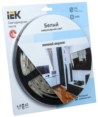 Светодиодная лента 5м  блистер LSR-3528W60-4.8-IP65-12V IEK-eco