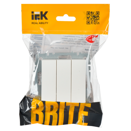 Выключатель 3-клавишный 10А ВС10-3-0-БрБ белый BRITE IEK