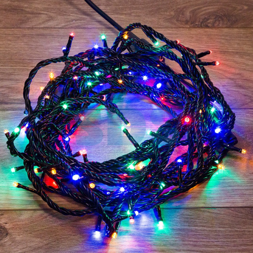 Гирлянда Нить 20м 200 LED МУЛЬТИКОЛОР (RGYB) черный ПВХ IP65 свеч с динам 230В нужен блок 217-204