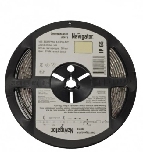 Светодиодная лента Navigator NLS-3528WW120-9.6-IP65-12V R5 тепл. белый