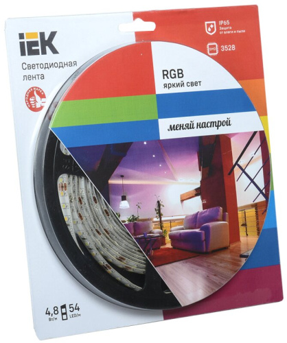 Лента светодиодная 5м  блистер LSR-3528RGB54-4.8-IP65-12V IEK-eco