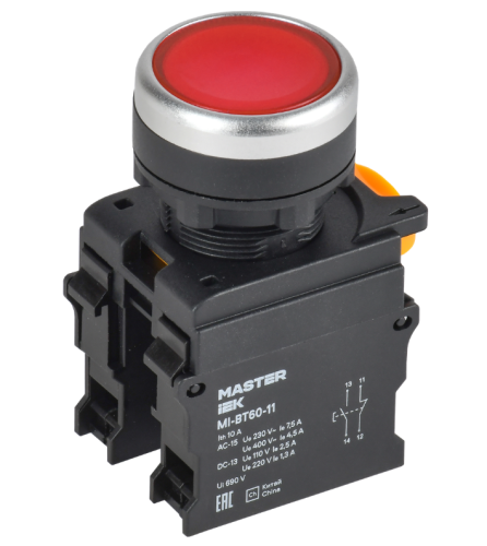Кнопка d=22мм 1NO+1NC красная MASTER IEK