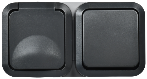 Блок розетка + выключатель горизонтальный 16А IP55 TS142 графит TORS IEK